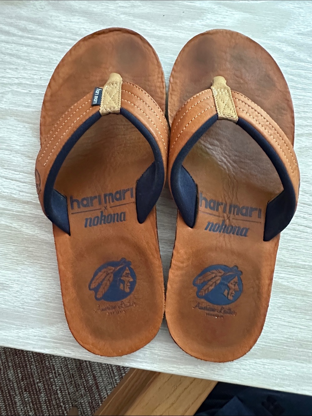 Hari Mari Nohona Men's Tan Leather Flip Flops